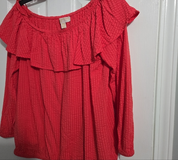 Michael Kors Red Off-Shoulder Ruffle Top - Picture 3 of 5